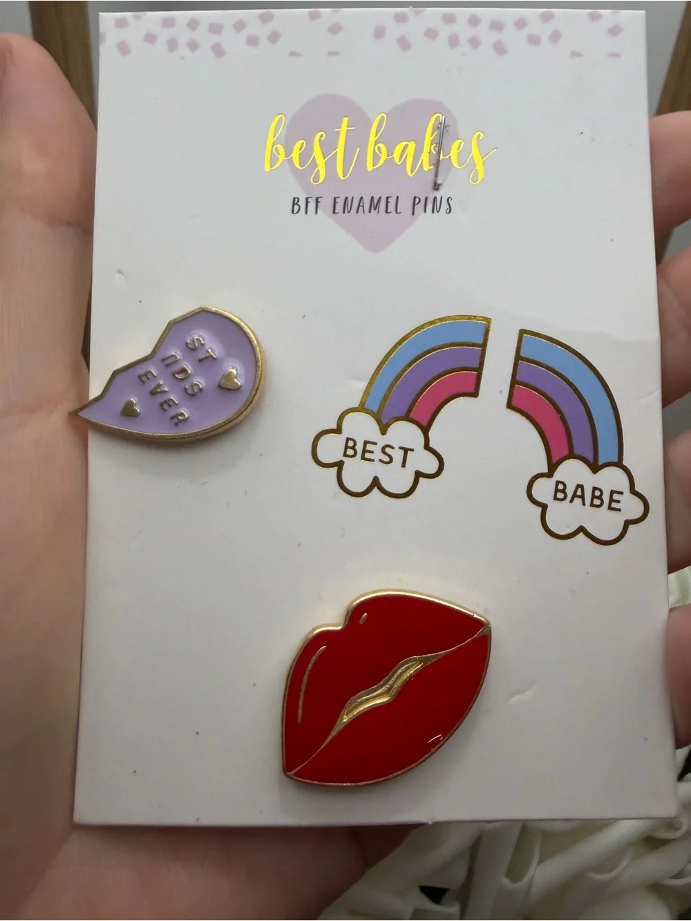 Best Babes Enamel Pin Set - Red Lips & Pastel Rainbow